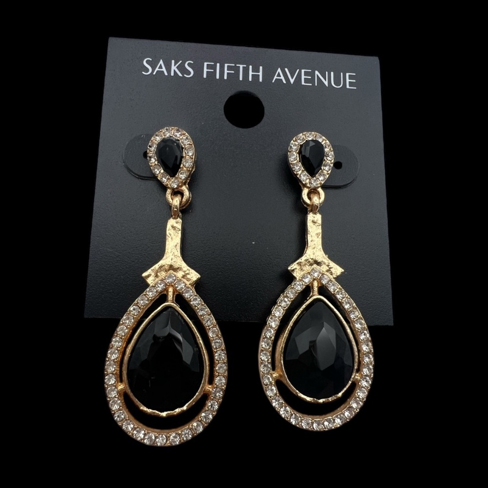 Saks Fifth Avenue Gold and Black Crystal Earrings
